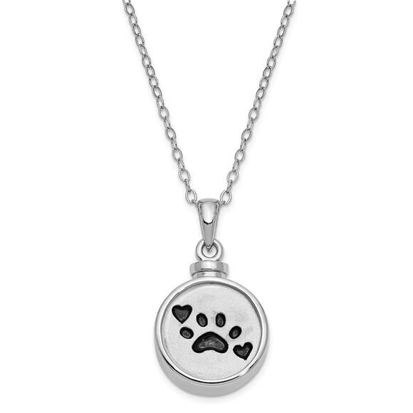 Sterling Silver & Enameled Paw Print Ash Holder Necklace 18 Inch